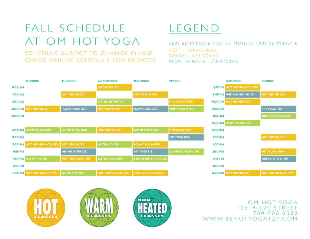 Printable Schedule Om Hot Yoga Edmonton AB